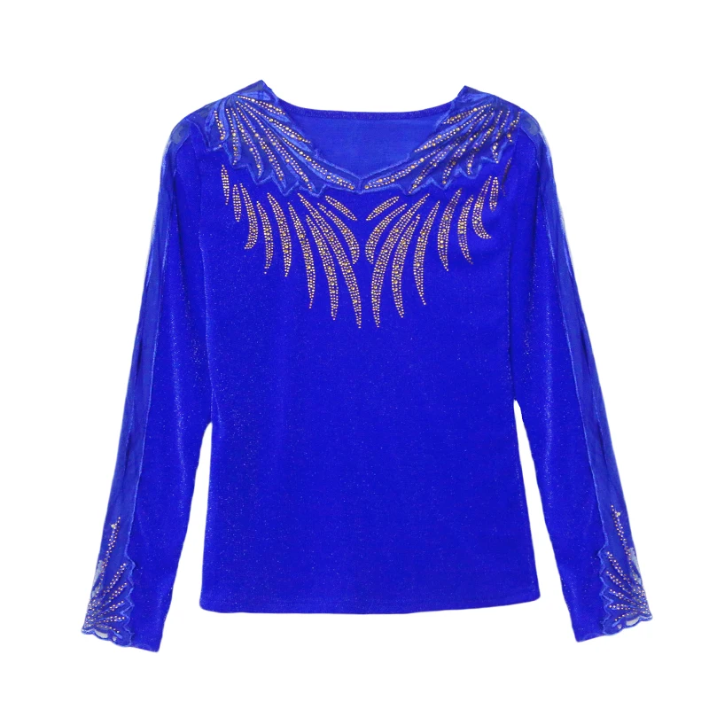 2025,New,Spring,European,Clothes,Mesh,T-Shirt,Chic,Sexy,V-Neck,Patchwork,Lace,Diamonds,Women,Tops,Long Sleeve,Drilling,Tees,5803