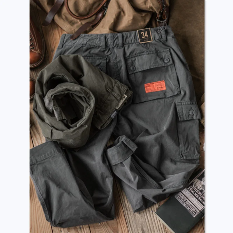 

AMEKAJI Multi Pocket Overalls Washed Made Old Loose Industrial Casual Pants Outdoor Hiking Trekking Sport Tooling Cargo Trousers