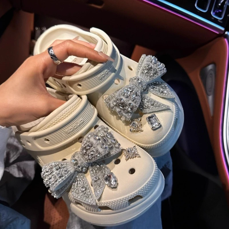 

Luxury Rhinestone Bow Shoe Charms Crystal Clog Shoes Decorations DIY Accessories for Garden Sandals Women Girls Gifts