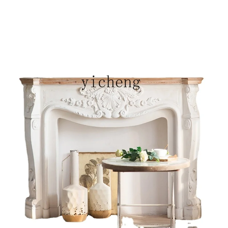 

Zf Vintage Decorative Cream Style Solid Wood Simulation Fireplace Home Wall Hallway Storage Table