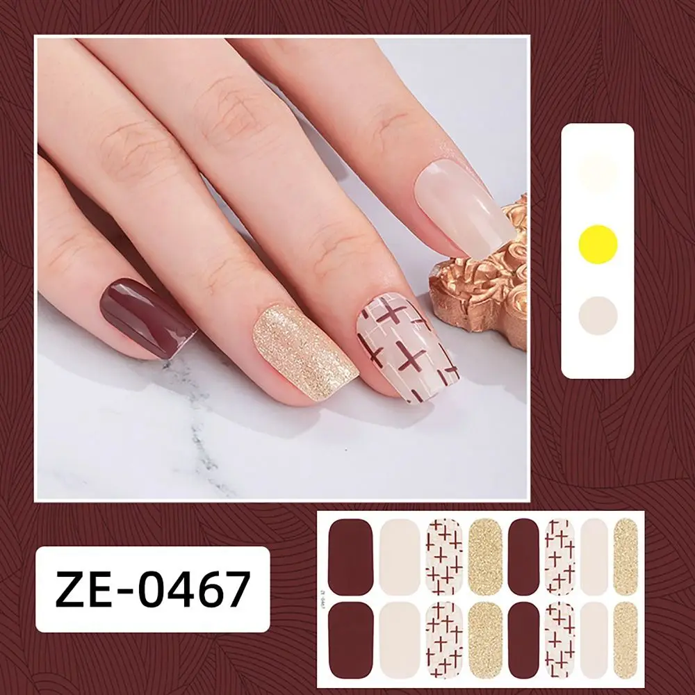 1set 16 Strips Semi Cured Gel Nail Stickers Gradient Colors French Nail Art Gel Nail Polish Strips Gel Full Nail Wraps