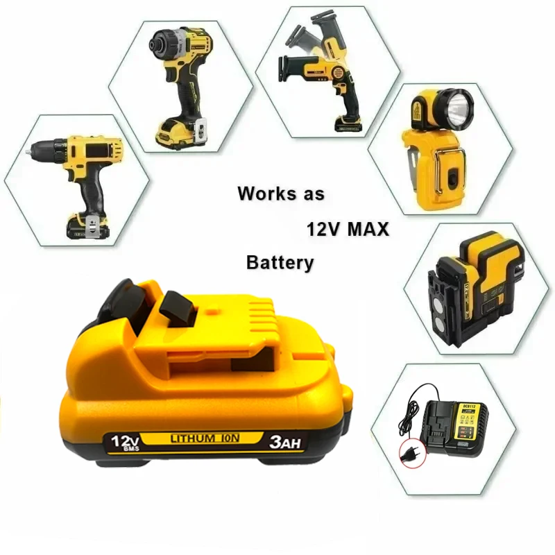 Pro lithium-iontové baterie DEWALT, pro 12V baterie Dewalt, 2,0 Ah, DCB123, DCB125, DCB124, DCB122, baterie pro elektrické nářadí DCD710 - náhled 3