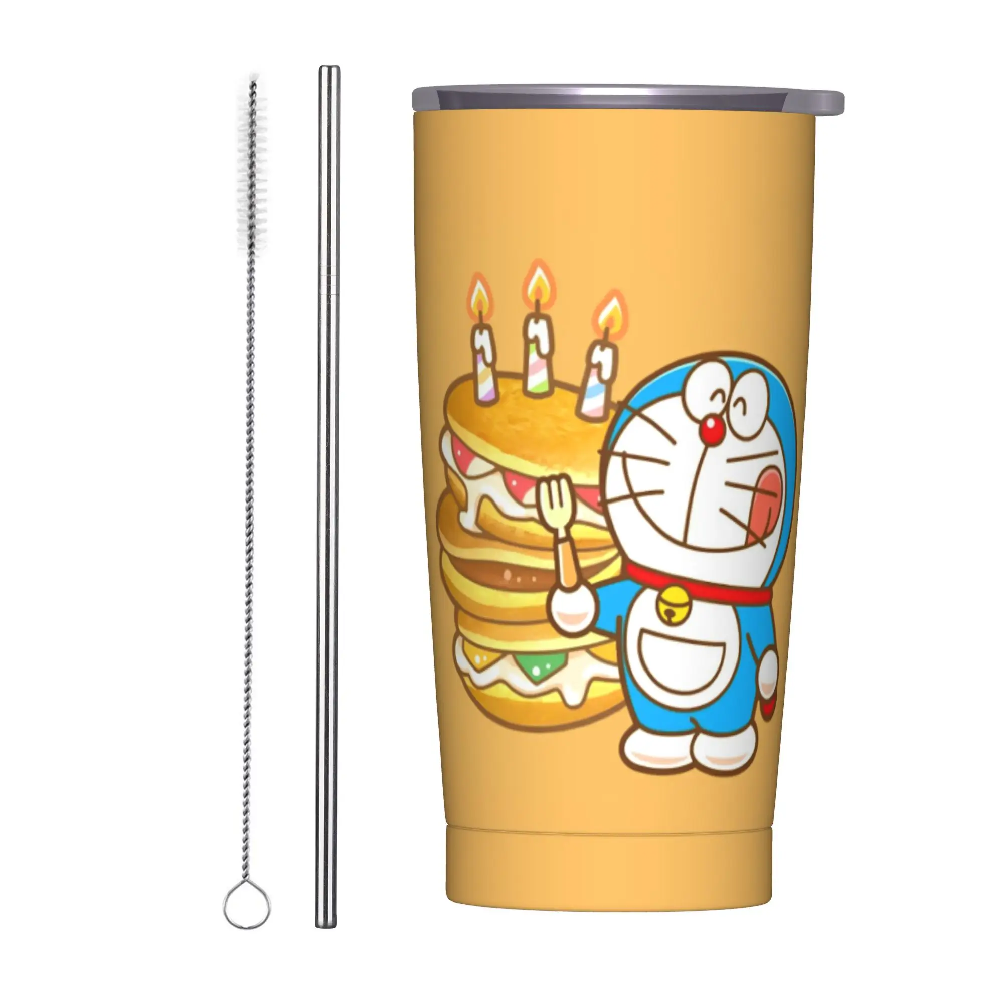 Doraemons  Stainless Steel Tumbler  Travelist Coffee Mug With Straws and Lid Large Capacity Car Mugs Cold and Hot Water Bottle