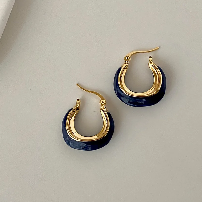 2022 New Arrival Korean Version Of Simple Blue Geometric Hoop Earrings For Women Fashion Metal Jewelry Accessories