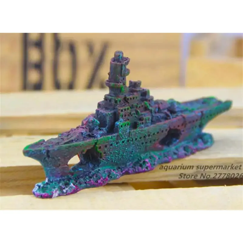 Resin Damaged Navy War Boat Ship Wreck Fish Tank Ornament Cave Aquarium Landscaping Decoration