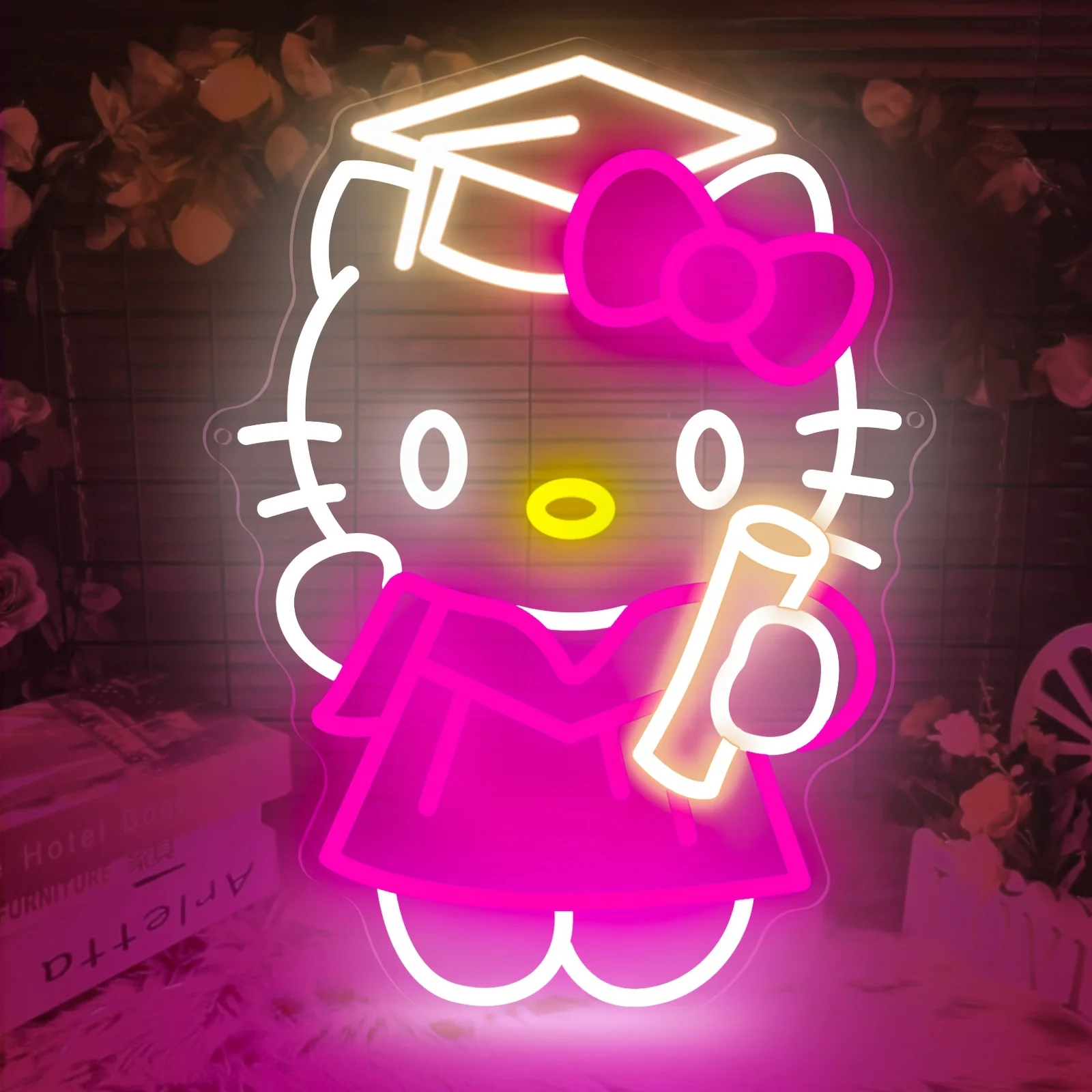 

Неоновая вывеска Hello Kitty с LED-подсветкой, регулируемая яркость, USB, аниме-неон для спальни, игровой комнаты, дня рождения, декора стен, подарок для ребенка