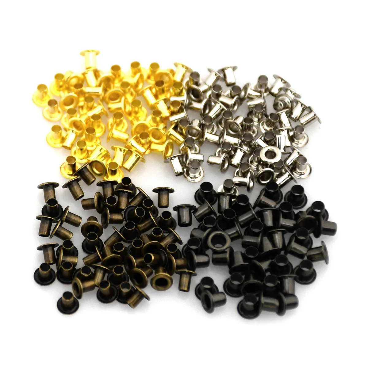 100 zestawów mosiężnych oczek bez podkładek 1.5mm/2mm/2.5mm do naprawy skóry, okrągłe przelotki do butów, toreb, odzieży, pasków skórzanych, kapeluszy.