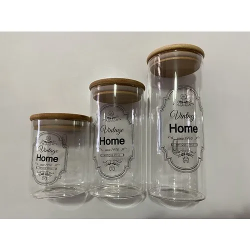 Miraç Glass Jar With Bamboo Lid 3'lü Set