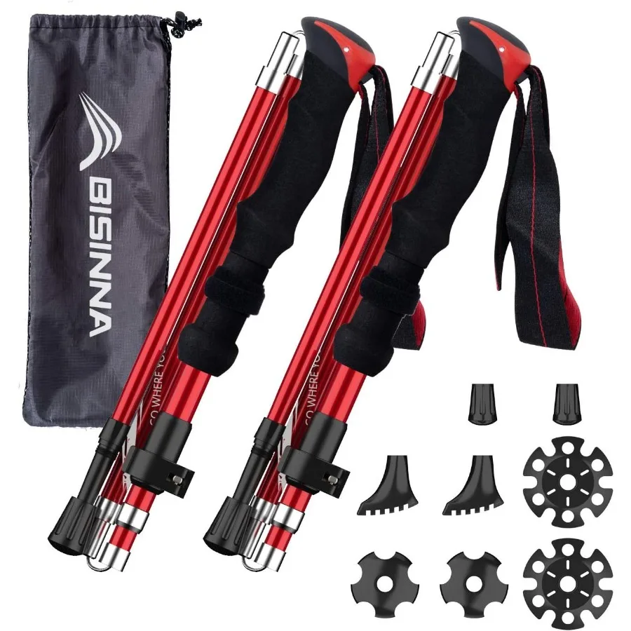 أقطاب المشي لمسافات طويلة للرحلات قابلة للطي من BISINNA - عبوتان من أعواد المشي المصنوعة من الألومنيوم القابلة للطي مع نظام قفل سريع ملحقات 4 فصول Te #1