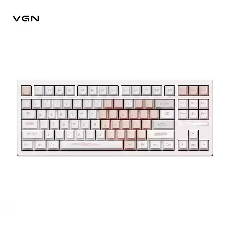 VGN S87 Wireless Mechanical Keyboard Three Mode Hot Swap Custom Low Latency E-sports Gaming Bluetooth Keyboard Pink for Girls