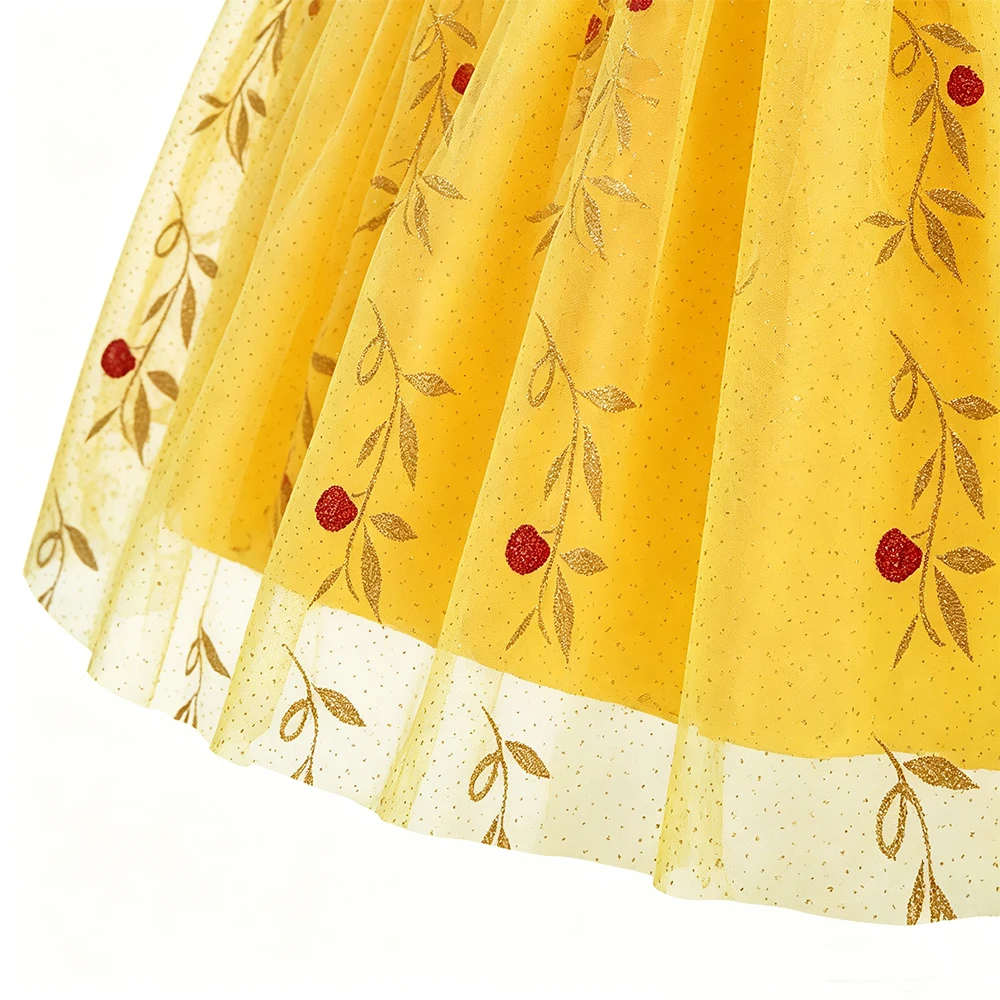 Schneewittchen-Kleid für Mädchen mit schwarzer Perücke und roter Schleife, Kinder-Bühnenkostüm, Halloween-Cosplay-Kostüm, Geschenk – Detail 5
