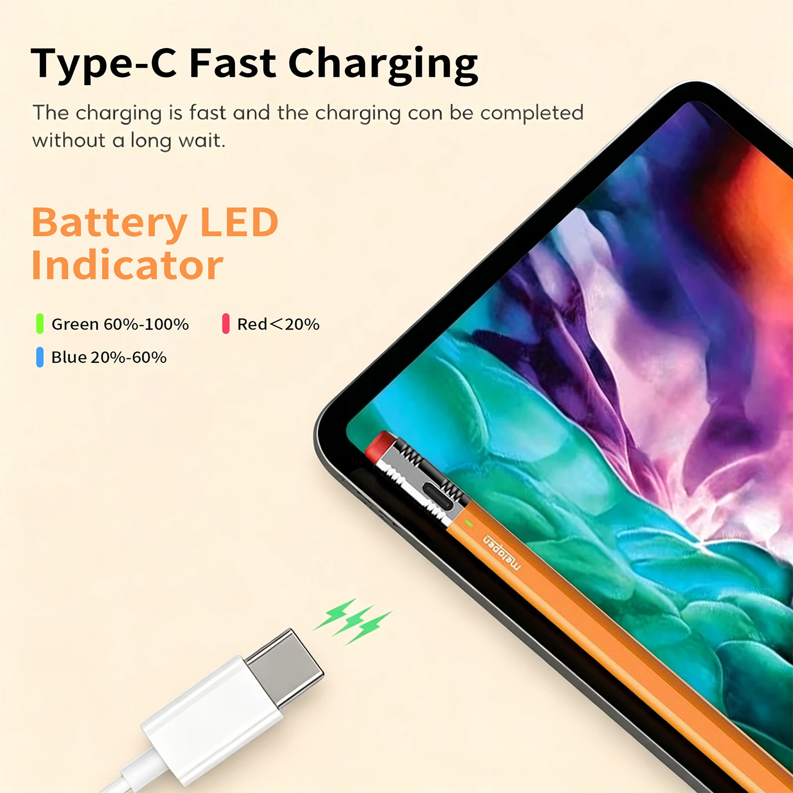 MetaPen Palm Rejection Stylus Pen for Apple Pencil, Ultra-Quiet, 26H Battery Life for iPad A16 Pro12.9/13 M4,Air 4/5/M3,Mini 5/6 view 5