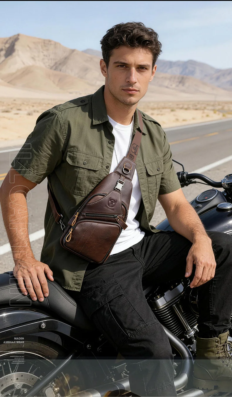 BULLCAPTAIN Tasche Echtes Leder Brusttasche Herrenmode Stil Casual Straddle Bag Business Große Kapazität Leder Herrengepäck – Detail 3