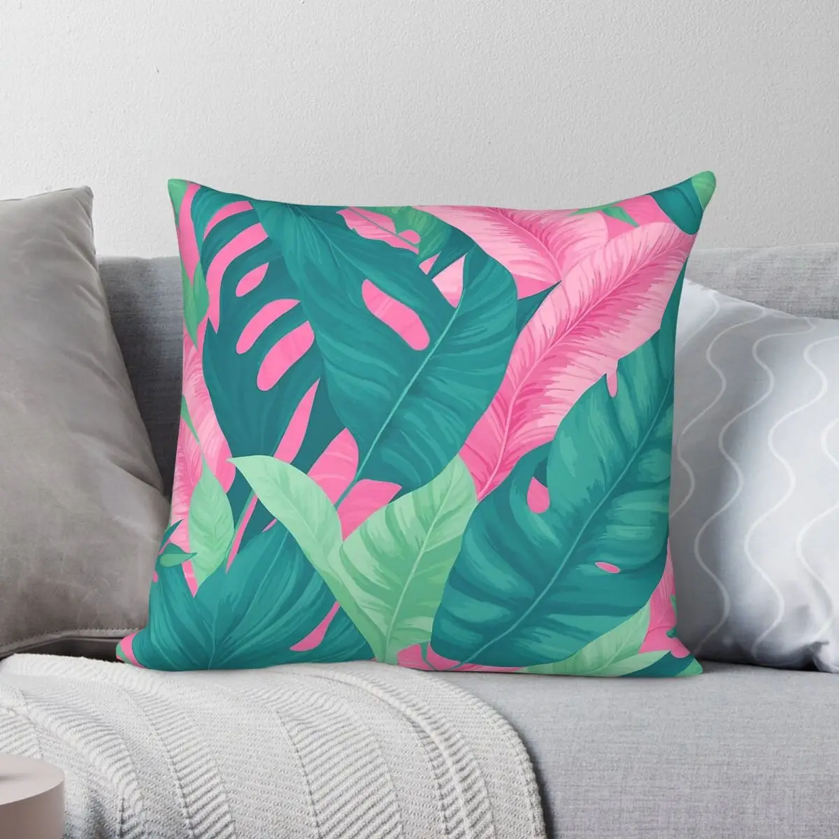 Seamless Organic Leaves Square Pillowcase Polyester Linen Velvet Creative Zip Decor Bed Cushion Cover