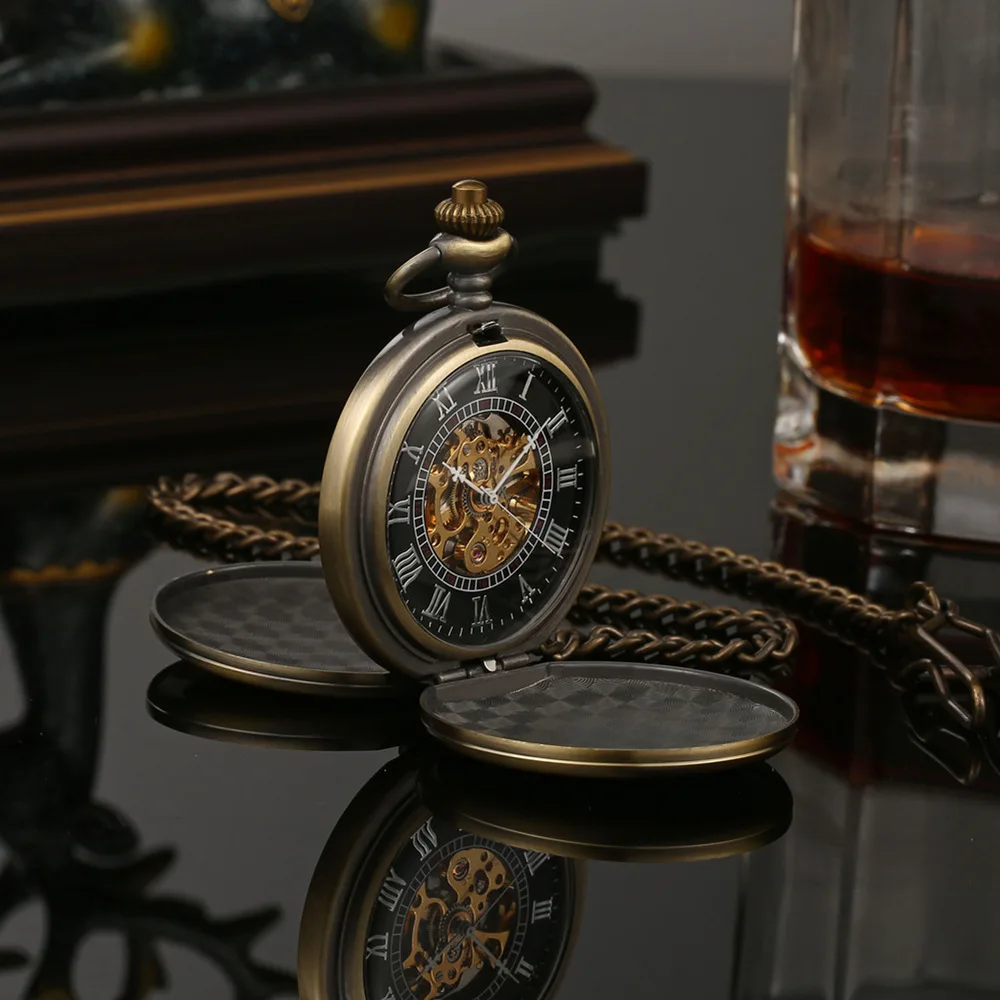 

Vintage Mechanical Pocket Watches for Men Women Brozen Seampunk Fob Watch for Weeding Gift Hand Winding Double Sided Pendant