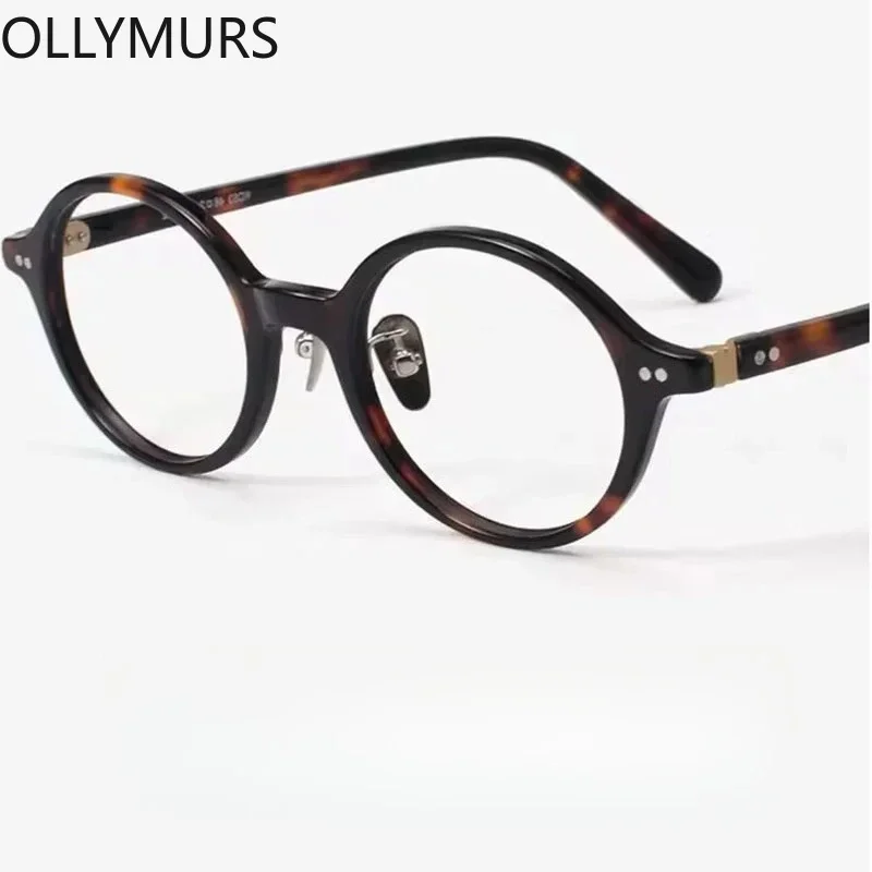 

OLLYMURS ацетатная оправа для очков, мужские брендовые дизайнерские круглые женские очки для ботаников, японские очки ручной работы, винтажные очки