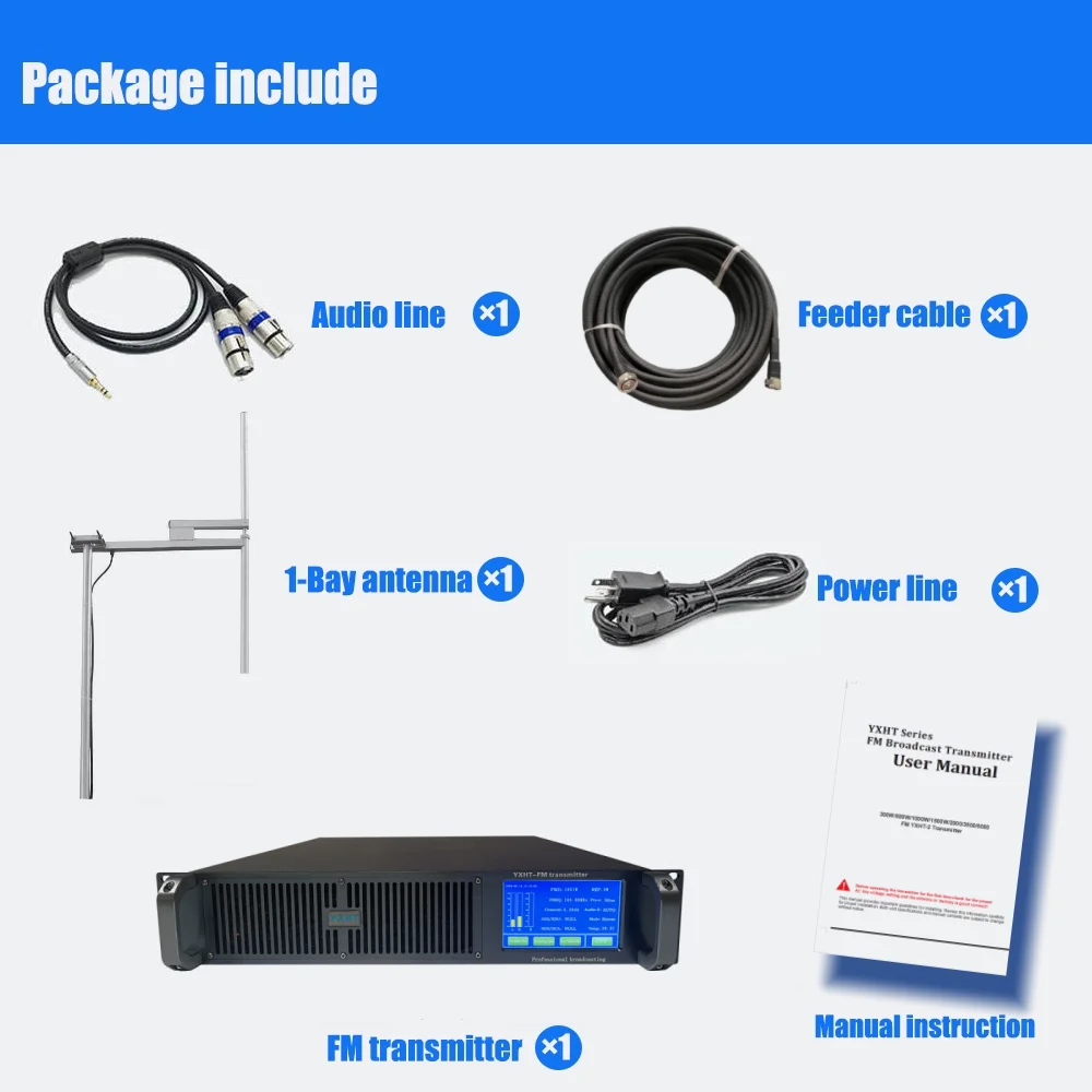 

YXHT-2 300W FM Transmitter Set FM Broadcast Transmitter + 1 Bay Dipole Antenna + 30m Cable for Radio Station