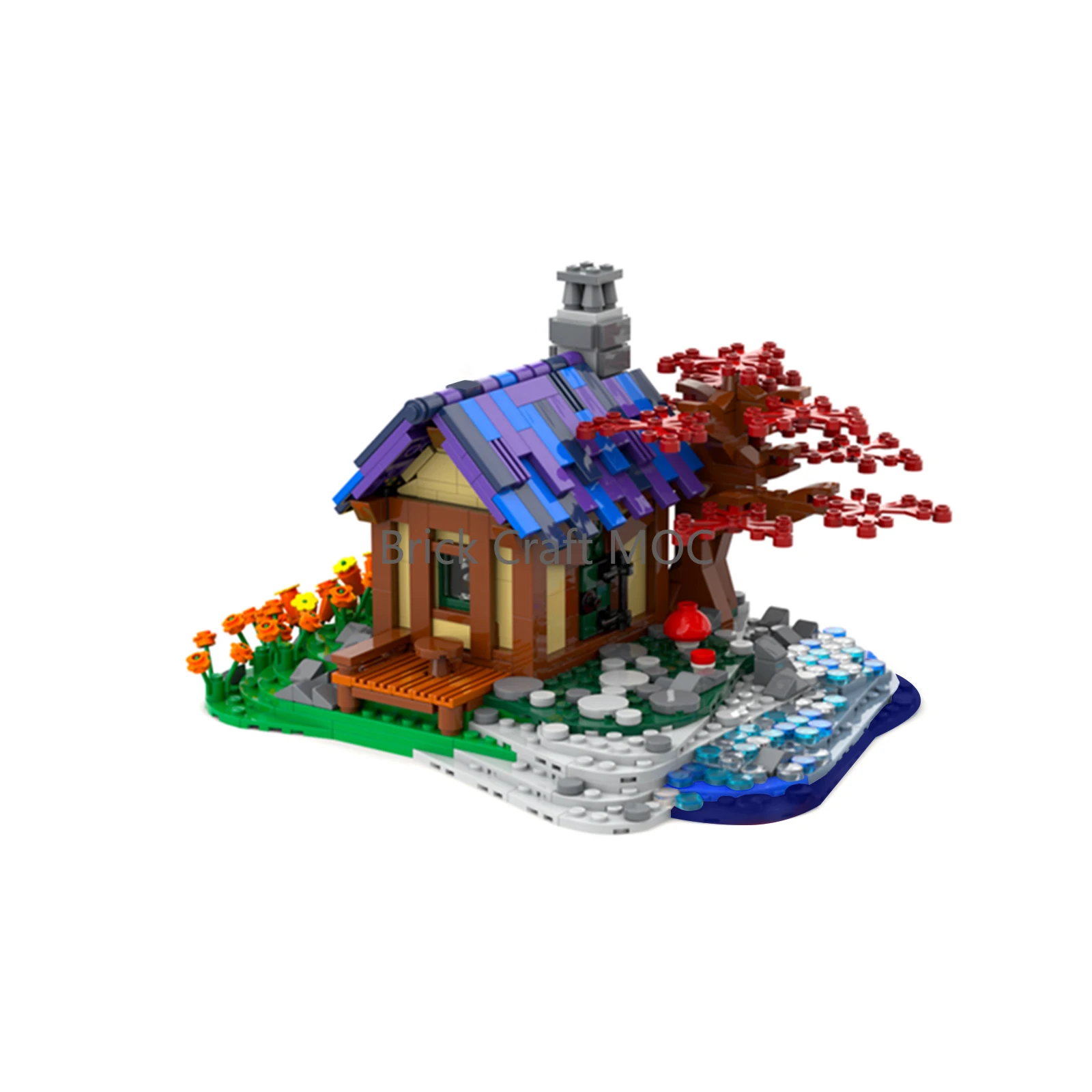 

MOC Seaside Cottage Building Blocks Set - Japanese Style Coastal House & Garden Scene Model Kit for Architecture Fans