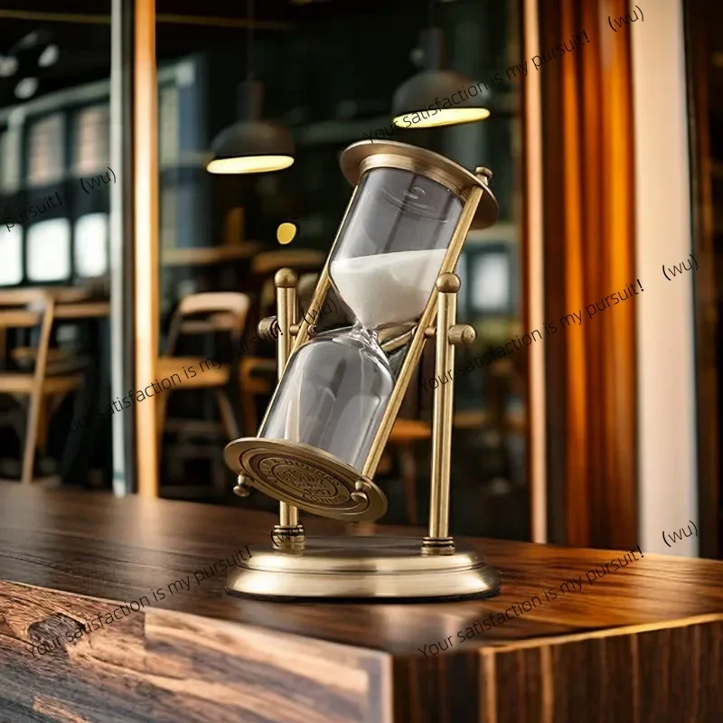 Hourglass timer ornament, premium creative glass quicksand, metal rotating gift