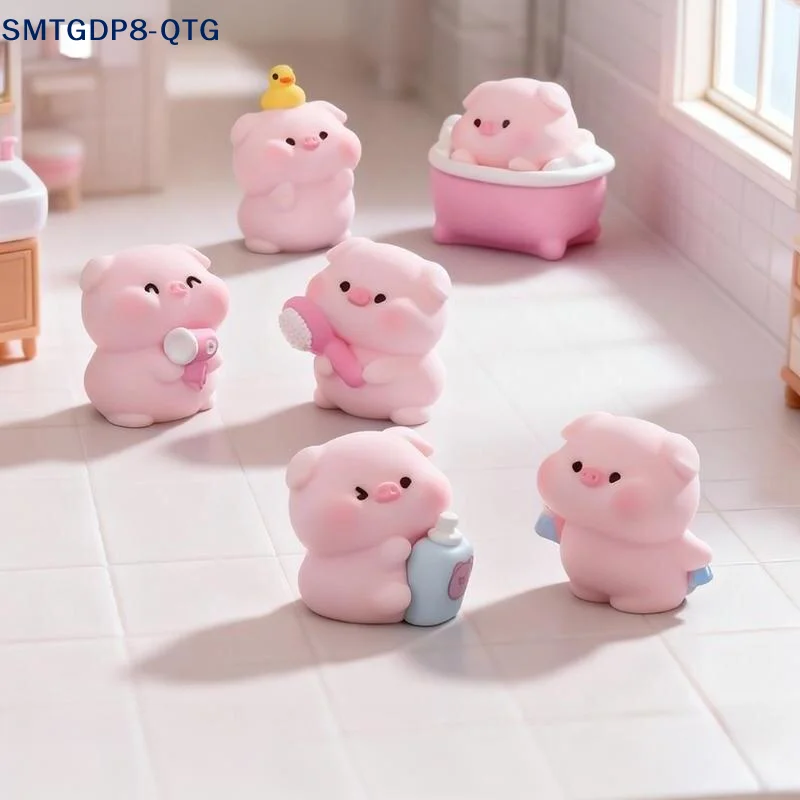 Hot 6 PCS Micro Pig Family Figurine Resin Ornaments Miniature Model Mini Animal Statue Bonsai Decoration Garden Home Decor