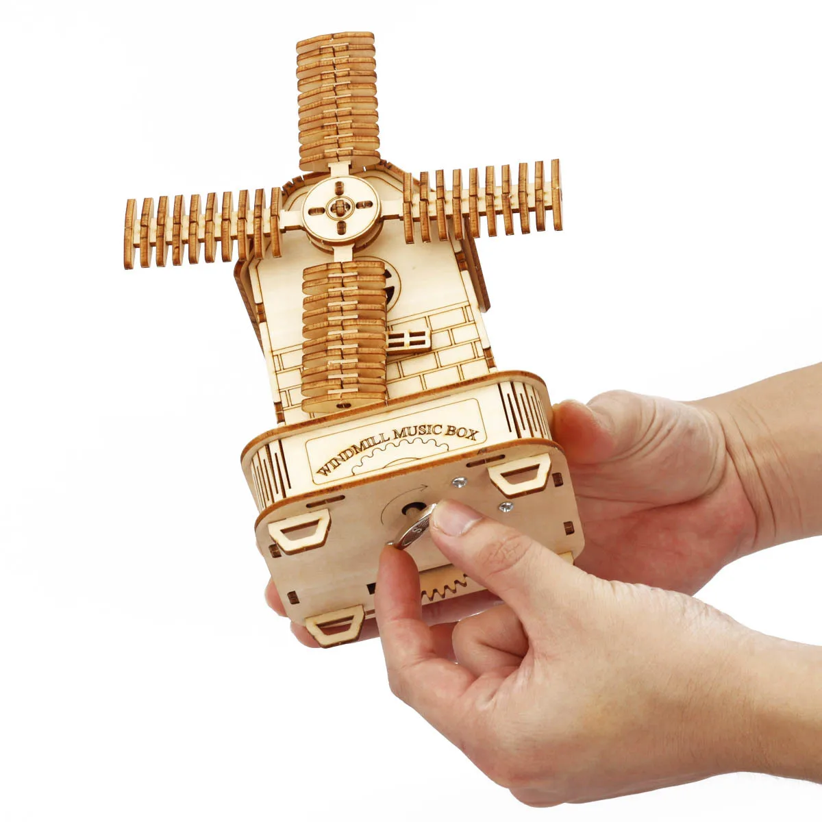 3D Wooden Puzzle Windmill Music Box DIY Assembly Model Building Kit Handmade Craft Gift for Kids Adults Home Decor