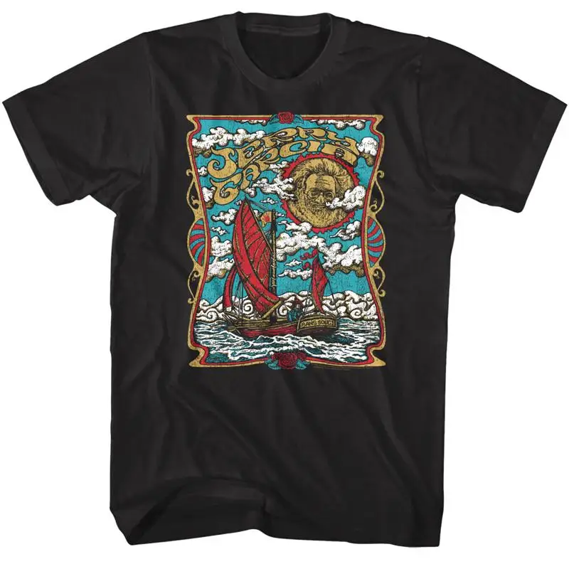 Jerry García Sans Souci Sail Boat camiseta para hombre Ocean Waves Clouds Rock Band