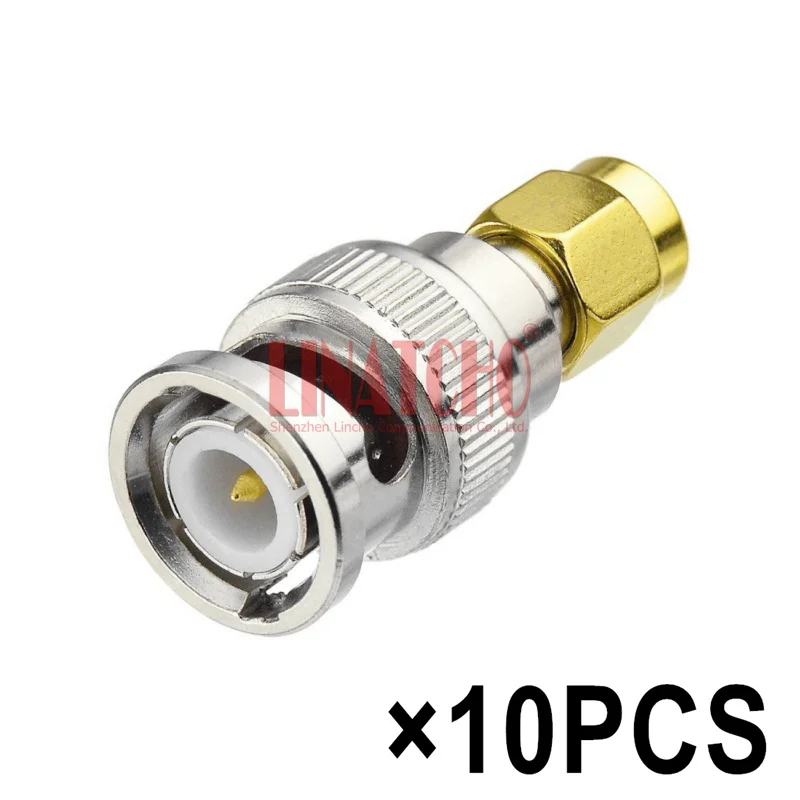 

10PCS Walkie Talkie Antenna Connector RF 50ohm Brass Straight BNC Male to SMA Male Adapter