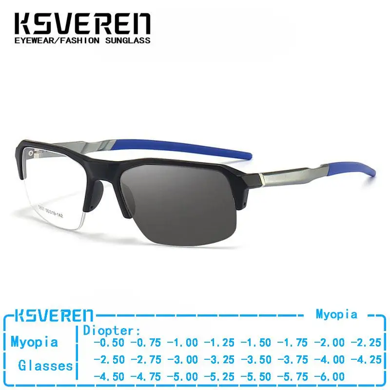 

TR90 Half Frames Photochromic Myopia Glasses Men Prescription Sport Nearsighted Glasses Outdoor Discolored Driving Eyewear
