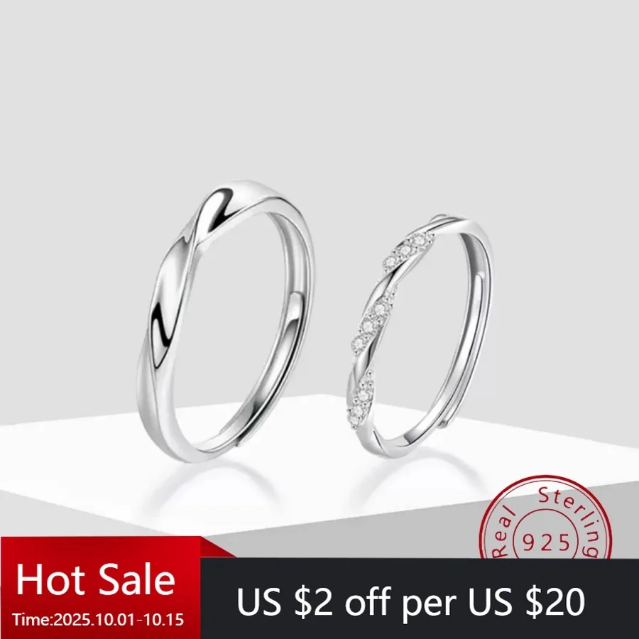 

Sterling Silver Möbius Couple's Ring with Diamond Accents Simple Asymmetrical Design Valentine's Day