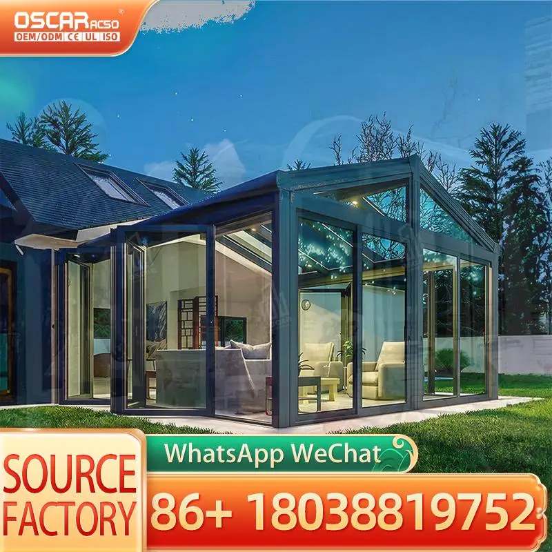 All Season Sunroom Patio Enclosure with Aluminium Framing Slant & Flat Roof Waterproof for Winter Garden and Outdoor Use in US a