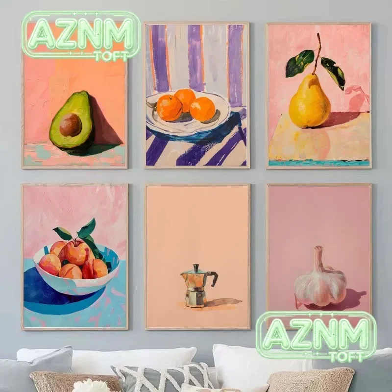 Vintage Dining Fruit Orange Avocado Tomato Coffee Posters and Prints Canvas Painting Wall Art Picture for Food Kitchen Decor