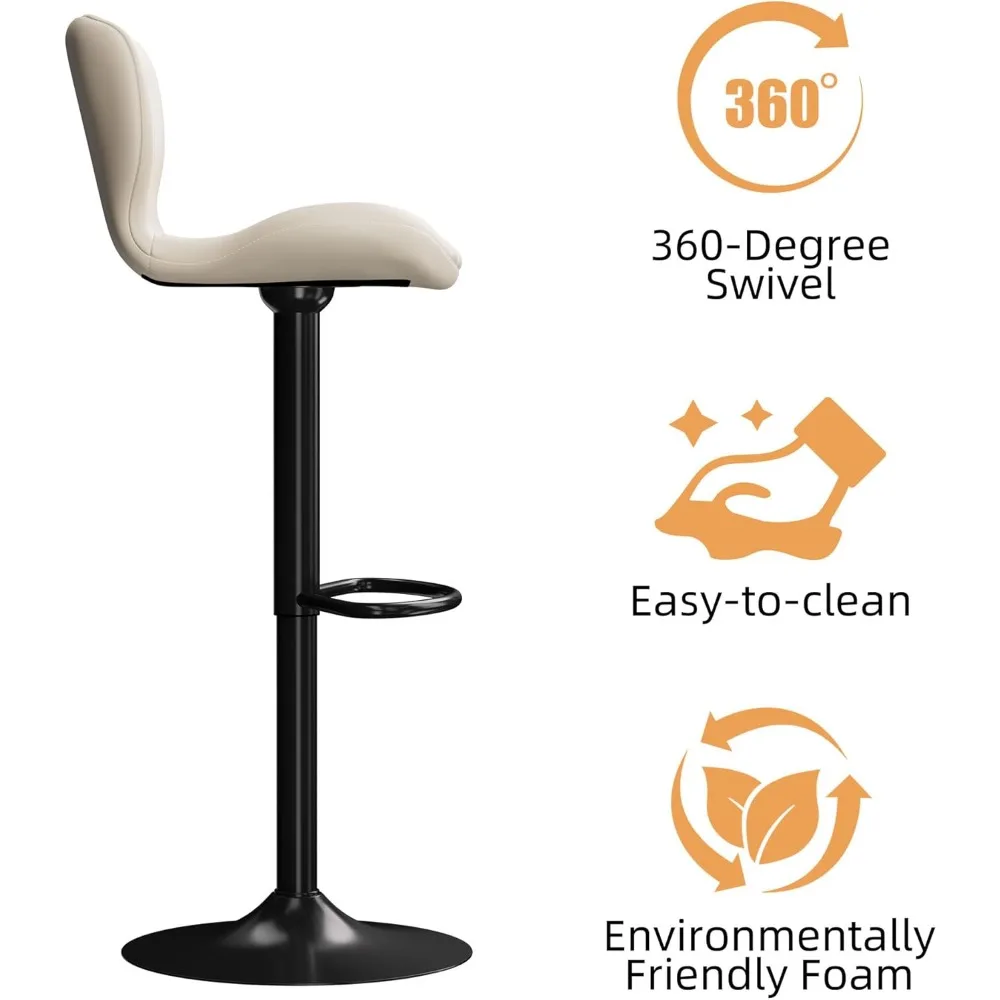 مجموعة مقاعد بار مكونة من 4 قطع، مقاعد بار جلدية قابلة للتعديل، ارتفاع مضاد، مقاعد بار حديثة، مجموعة كراسي جزيرة مكونة من 4 قطع للمطبخ،