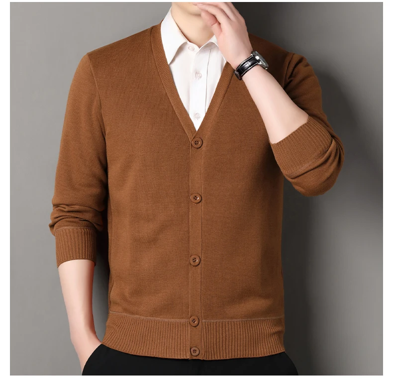 Herren Herbst Kleidung Fleece Strickjacke Jacke Gestrickte Pullover Outwear V-ausschnitt Mode Strickjacken Warme männer Top – Detail 10