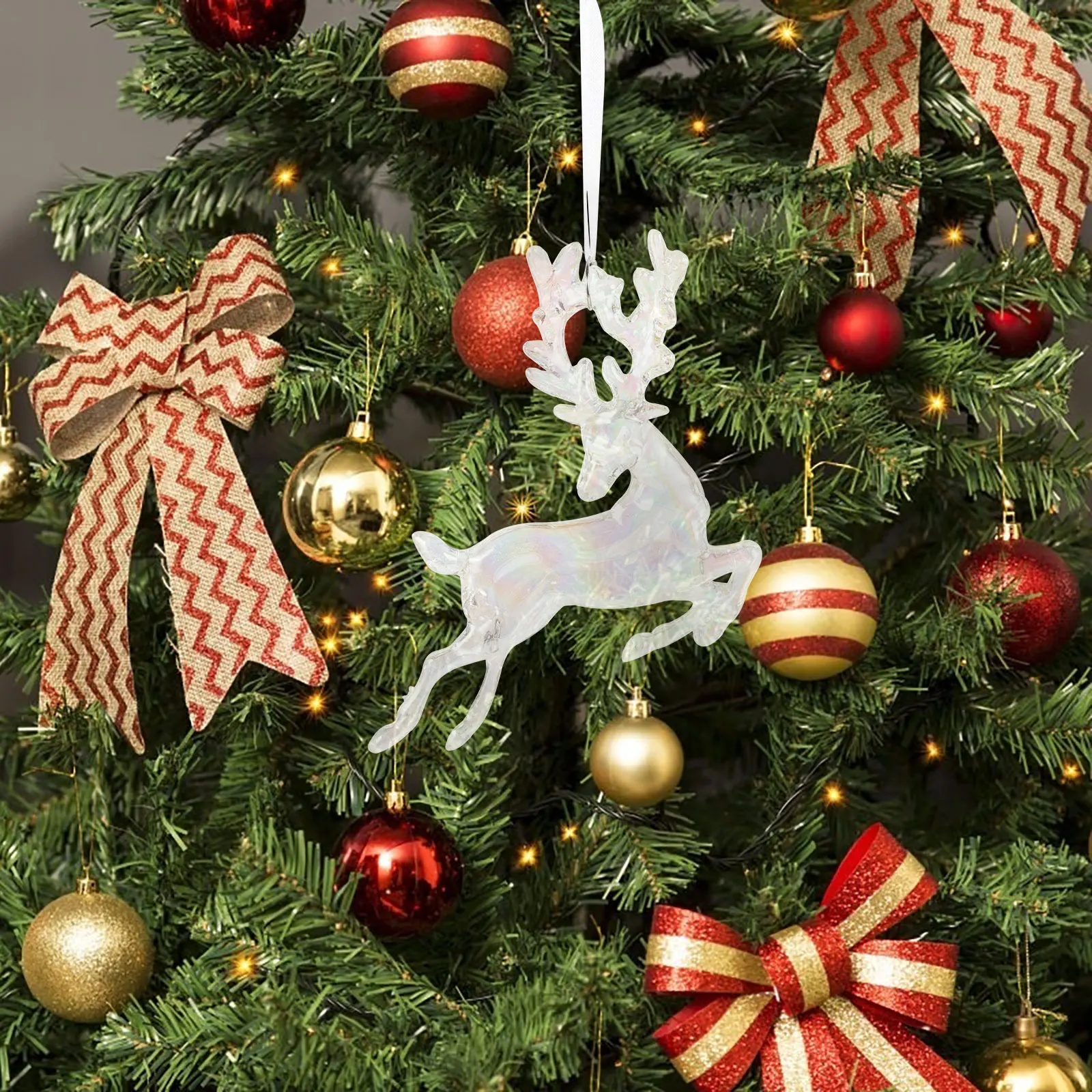 

Clear Reindeer Shape Acrylic Xmas Tree Ornament Holiday Party Favor Christmas Hanging Pendant Decorative Clear Decor