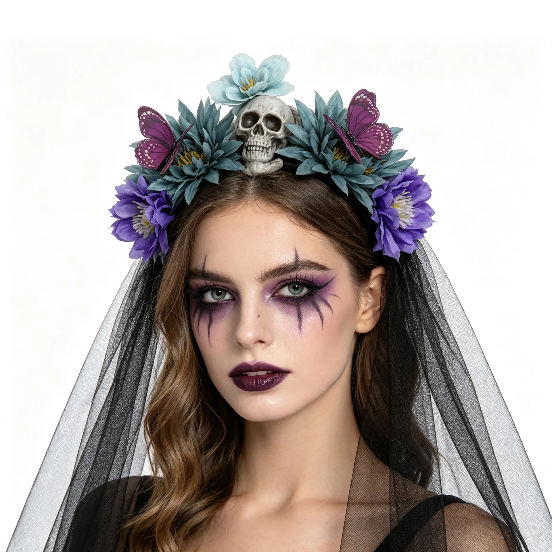 Y2k New Cross Border Halloween Dark Chrysanthemum Butterfly Headband Witch Ghost Bride Party Dress Up Headwear Stage Decoration