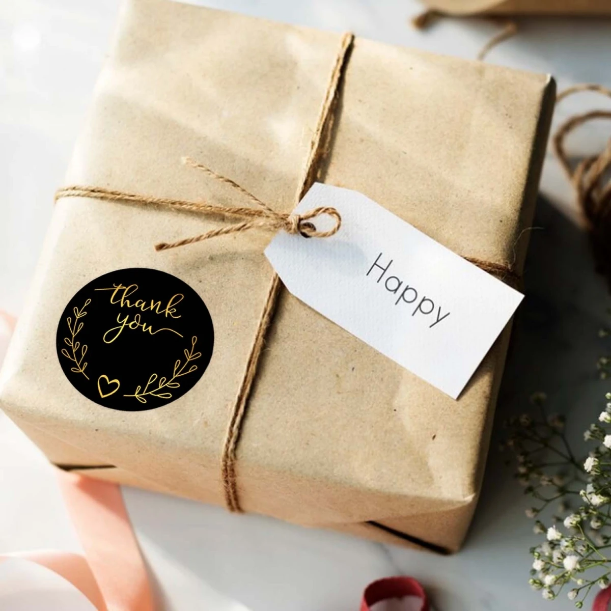 500Pcs 2.5cm/3.8cm Gold Thank You Stickers Round Label for Business Baking Packaging Wedding Party Gift Sealing Stickers Decor