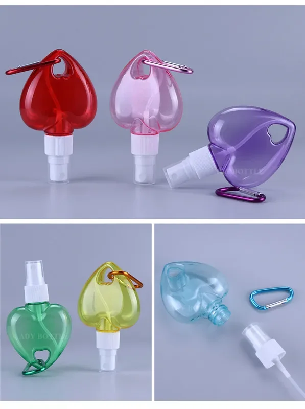 50ml Empty Spray Bottle Love Hook Spray Bottle Refillable Plastic Carabiner Hook Bottle Atomizer Perfume Travel Accessories
