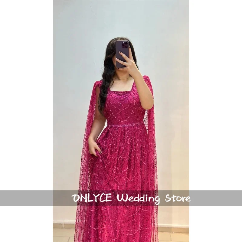 Robe de bal trapèze personnalisée, col carré, paillettes, châle perlé, drapée, longueur au sol, soirée formelle