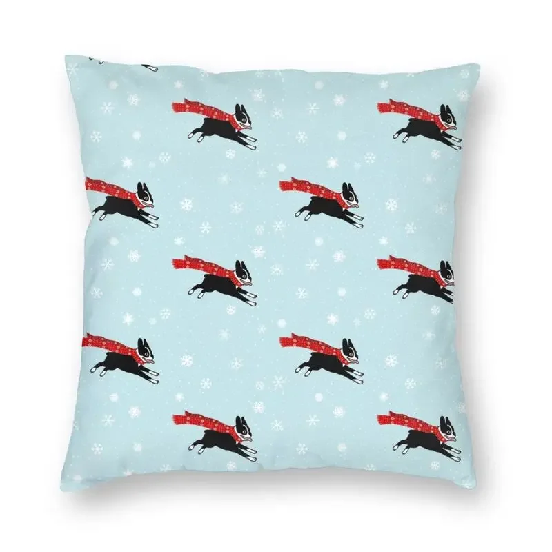 Boston Terrier Scarf Cushion Cover Modern Pillowcase Living Room Decor Christmas Dog Snow Winter pillowcase