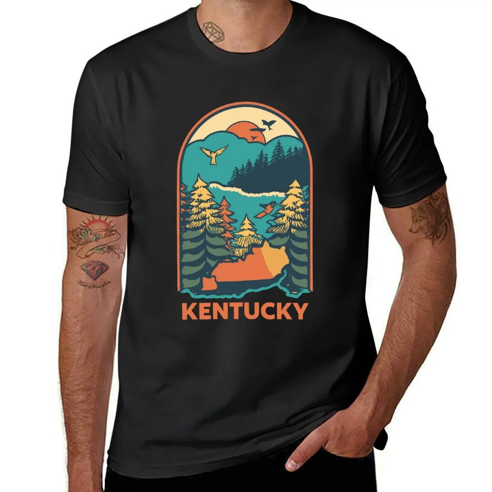 

Kentucky - Vintage Sunset - Colorful Illustration T-Shirt heavyweights anime for a boy sweat shirts, men