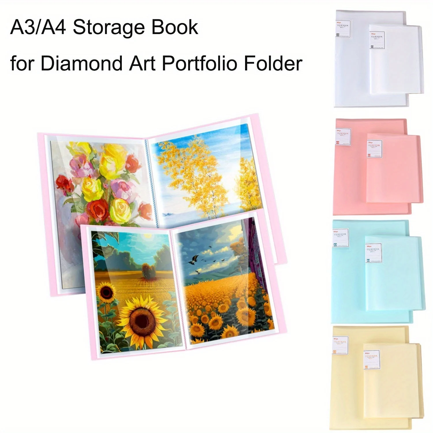 A4/A3 Storage Book Folder with 30 Storage Pocket, for Diamond Art Portfolio Folder, Art Painting Work File Storage Supplies
