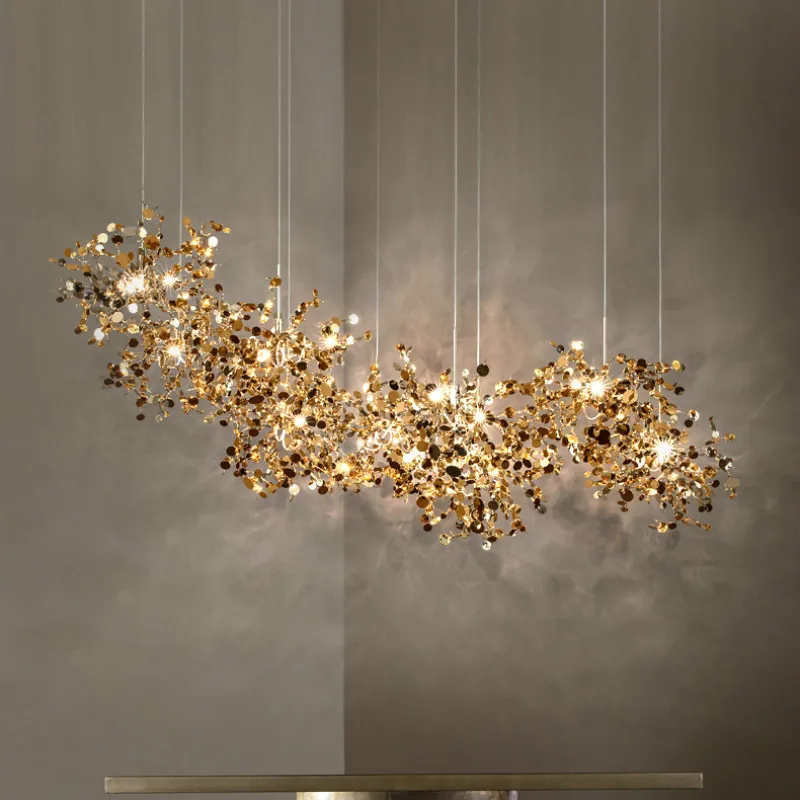 Modern Minimalist Led Stainless Steel Chandelier Gold Chrome Chandelier Living Room Dining Room Bar Table Art Hanging Chandelier