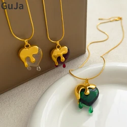 Fashion Jewelry One Layer Geometric Transparent Green Red Heart Pendant Necklace For Women Girl 2023 Trend New Accessories Gift