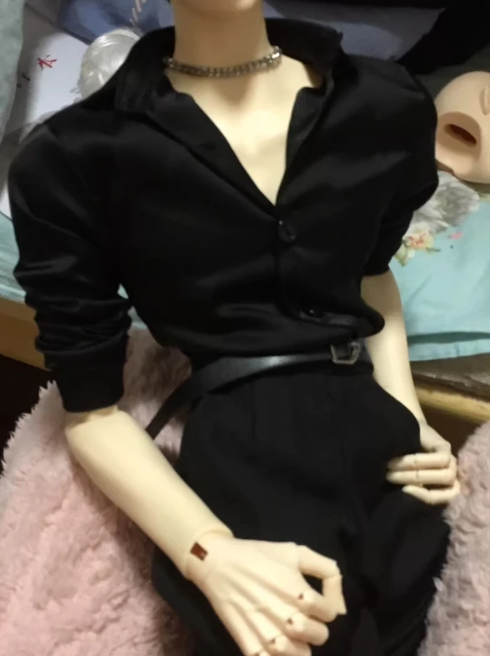 D09-P686 الأطفال اليدوية لعبة العم ID75 uf75 BJD ملابس دمى أسود أحمر أبيض لامع قميص 1 قطعة