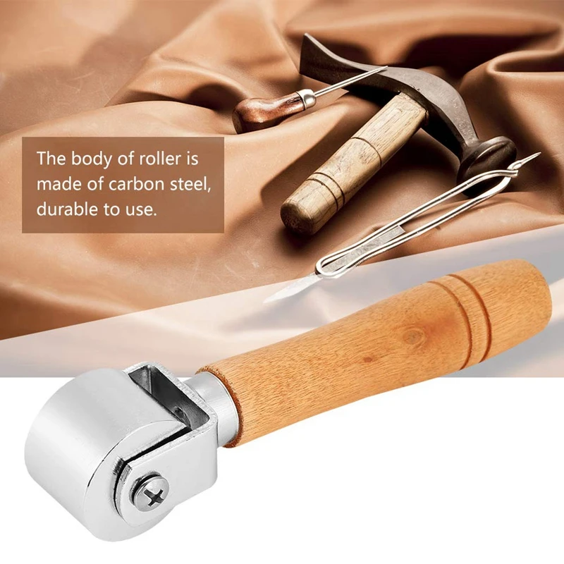 Leather Press Edge Roller Leather Edge Creaser Handmade Wooden Handle Carbon Steel Leather Rolling Craft Roller Tool