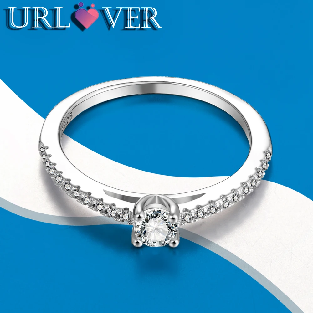 

URLOVER 0.3ct D Color Moissanite Rings for Women s925 Sterling Sliver Round Cut Diamond Cocktail Ring Jewelry Accessories Gift