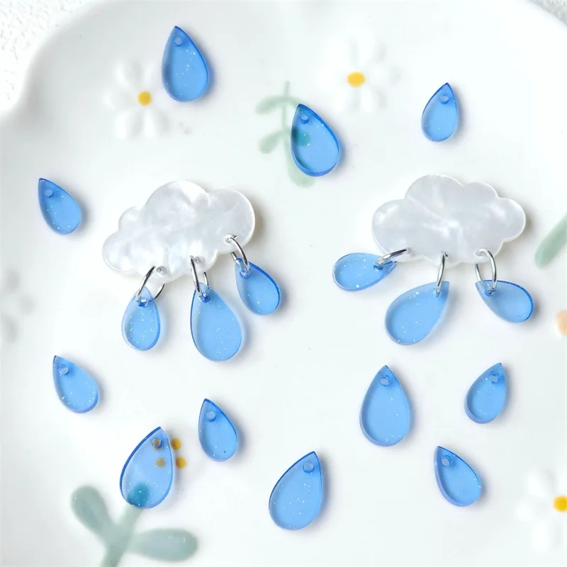 

Wholesale 100pcs/lot color pattern print cartoon water drop clouds shape acrylic beads diy jewelry garment hair accessory