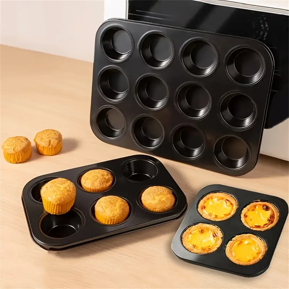 Carbon Steel Nonstick Muffin Pan Black 6 12 Cup Cupcake Baking Tray Whoopie Pie Pan Cookies Mold Kitchen Baking Tools