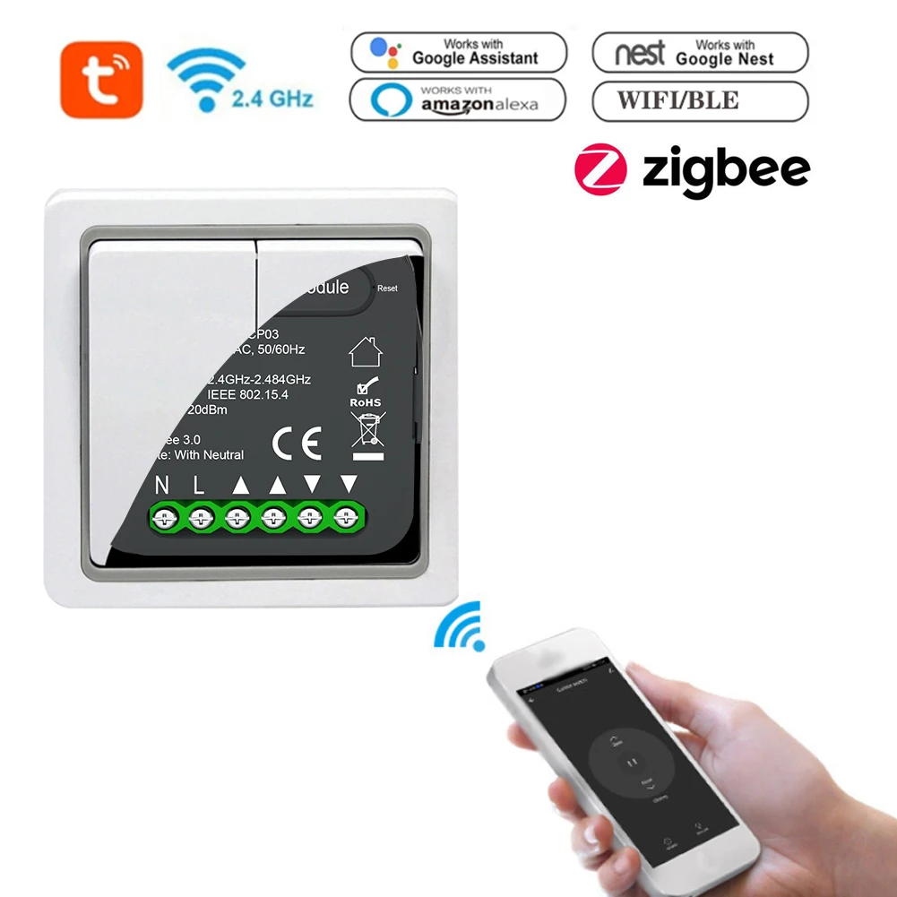 Módulo de cortina inteligente Tuya ZigBee, Control remoto por aplicación, Compatible con Alexa y Google, necesita ser utilizado con puerta de entrada