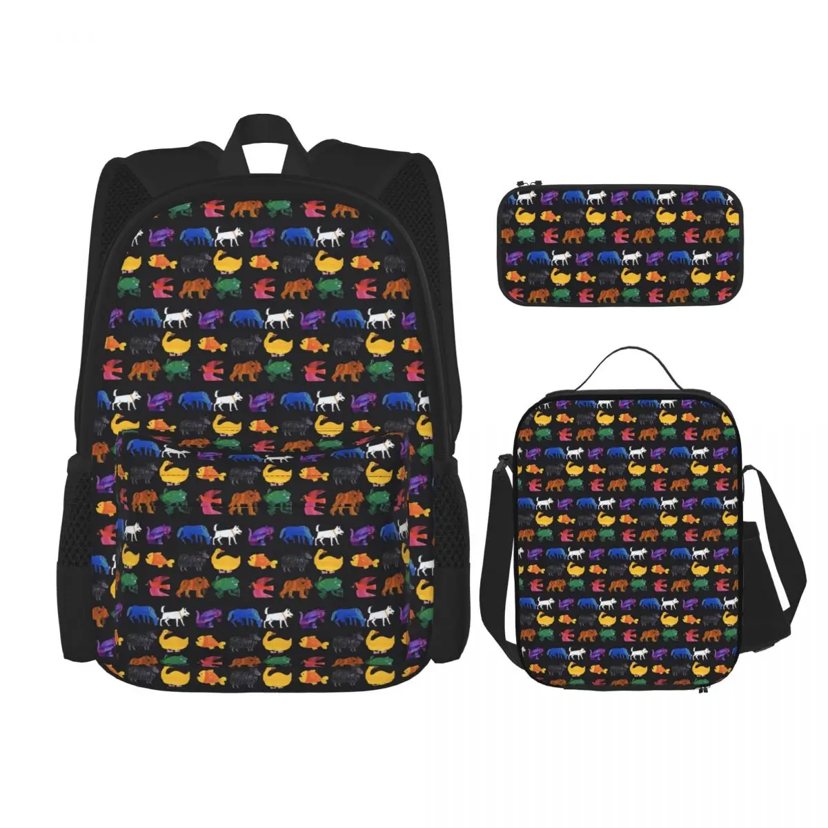 Eric Carle Animals Backpacks Kids Bookbag School Bags Rucksack Lunch Bag Pen Bag Three-Piece Set